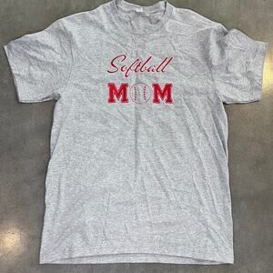 Softball Mom gray cotton Tshirt red embroidery sports tee womens Medium athletic
